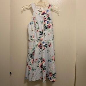 Midnight Doll Womens Halter Mini Dress Size 9 Floral On Blue White Stripes NWT